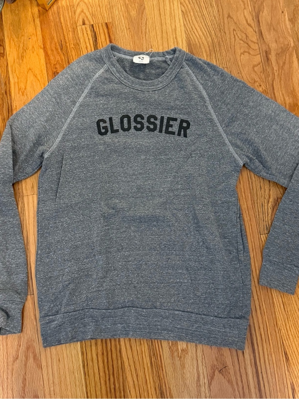 Glossier Heather Gray Crewneck Sweatshirt with Black Logo